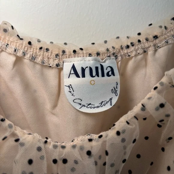 Arula Nude Black Polka Dot Tulle Ruffle Top Size C (3X) NWT - Picture 3 of 4